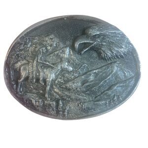 Vintage 93 Pewter Belt Buckle Colorado Silver Star Eagle Head Indian Made in USA